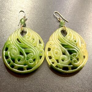 Jade Look Pendant Earrings